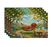 Irish Setter Dog Placemats Set of 4, 12''x18'', Country Lemon Floral Plant 4Pcs Washable Table Mats for Home Dinning, Pet Holiday Party Kitchen Decoration
