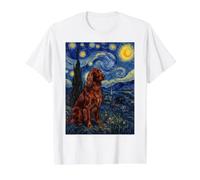 Irish Setter Dog Van Gogh Starry Night Value Graphic T-Shirt, Men, White, S