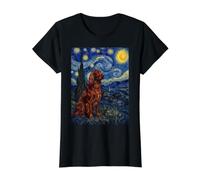 Irish Setter Dog Van Gogh Starry Night Value Graphic T-Shirt, Women, Black, XS