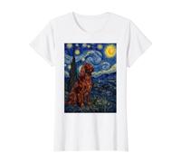 Irish Setter Dog Van Gogh Starry Night Value Graphic T-Shirt, Women, White, M