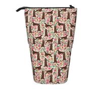 Irish Setter Floral Flowers Pet Dog Cream,Standing Pencil Holder Stationery Bag Pencil Pouch Organizer Telescopic Pencil Case