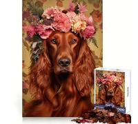 Irish Setter with Flowers Jigsaw Puzzles for Adults 1000 Pieces Cognitive Skill Bright Color Fun Challenge Perfect Decor (50x75cm)