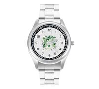 Irish Shamrock Drum St and Patricks Day Men's Steel Strap Watch Easy Reader Casual Silver Dial Fashion Analog Watches