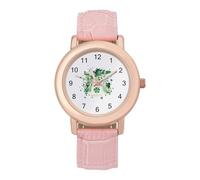 Irish Shamrock Drum St and Patricks Day Women's Leather Watch Easy Reader Minimalist Wristwatch Pink Rose Gold Strap Watches