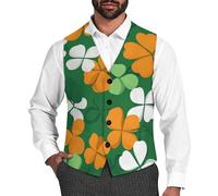 Irish Shamrock Saint Patrick Men's Suit Vest Formal Dress Waistcoat Vest Casual Business Vests for Suit Or Tuxedo S