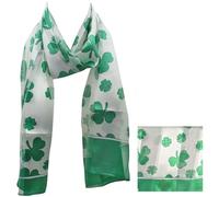 Irish Shamrock Satin Fashion Scarf, Green and White, Unisex St. Patrick's Day Festival Accessory