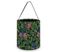 Irish Shamrock US Flag Cute Halloween Candy Bucket Reusable Collapsible Candies Basket Fabric Tote Bags