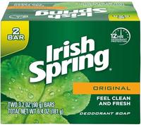 Irish Spring Original Deodorant Bar Soap, 3.20 oz bars, 2 ea