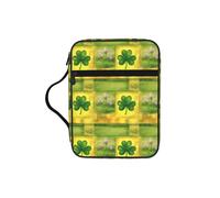 Irish St Patrick Shamrock Bible Cover Case with Handle, Water-Resistant Oxford Fabric Bible Bag Organizer with Zipper Pockets for Church
