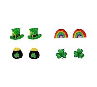Irish St. Patrick's Day Earring Sets Green Shamrock Clover Gnome Hat Holiday Stud Dangle Earrings Irish Luck Jewelry Sets for Women Party Gift Accessories, Zinc, No Gemstone