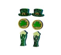 Irish St. Patrick's Day Earring Sets Green Shamrock Clover Gnome Hat Holiday Stud Dangle Earrings Irish Luck Jewelry Sets for Women Party Gift Accessories, Zinc, No Gemstone