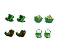 Irish St. Patrick's Day Earring Sets Green Shamrock Clover Gnome Hat Holiday Stud Dangle Earrings Irish Luck Jewelry Sets for Women Party Gift Accessories, Zinc, No Gemstone