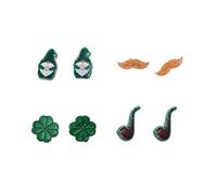 Irish St. Patrick's Day Earring Sets Green Shamrock Clover Gnome Hat Holiday Stud Dangle Earrings Irish Luck Jewelry Sets for Women Party Gift Accessories, Zinc, No Gemstone