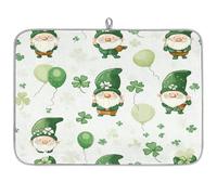 Irish St.Patrick's Day Gnomes Leaves Dish Drying Mat for Kitchen Counter,Absorbent Dishes Drainer Mats Washable Dish Drying Pad for Worktop Draining Racks,61x46cm