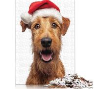 Irish Terrier Dog with Santa Hat Portrait Puzzle DIY Game Premium Cardboard Jigsaw Puzzle for Women Men Children's Day Gifts 1000pcs (38x26cm)