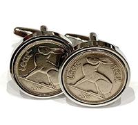 Irish Threepence Hare Coin Cufflinks Silver plated backs shooting sports