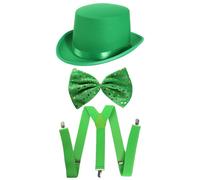 Irish Top Hat, Bow Tie + Braces I Love Fancy Dress Green 4 Pack