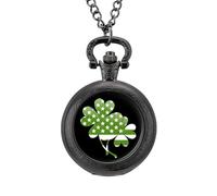 Irish U.S.A Flag Clovers Vintage Pocket Watches Roman Numerals Quaretz Watch with Chain Christmas Birthday Gifts Black-Style