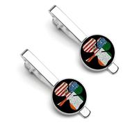Irish U.S.A Flag Shamrock 1 Pair Men's Tie Clips Lightweight Necktie Tie Bars for Business Wedding Suit
