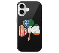 Irish U.S.A Flag Shamrock Glass Mobile Phone Basic Cases Compatible with iPhone 16/16 Plus/16 Pro/16 Pro Max/16 E Anti-Scratch Covers