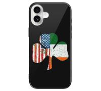 Irish U.S.A Flag Shamrock Glass Mobile Phone Basic Cases Compatible with iPhone 16/16 Plus/16 Pro/16 Pro Max/16 E Anti-Scratch Covers
