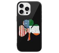 Irish U.S.A Flag Shamrock Glass Mobile Phone Basic Cases Compatible with iPhone 16/16 Plus/16 Pro/16 Pro Max/16 E Anti-Scratch Covers