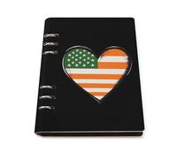 Irish U.S. Flag Heart 6 Ring Refillable Notebook Binder A5 Planner Book Foldable Loose-Leaf Notebooks with 90 Sheets Paper
