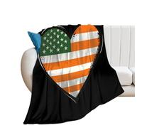 Irish U.S. Flag Heart Flannel Blanket Throw 250g Lightweight Carpet Large Bed Blankets for Sofa Couch Bed 40"*50" （100 * 130cm）