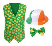Irish Waistcoat and Bow Tie & Irish Bowler Hat I Love Fancy Dress Green Medium