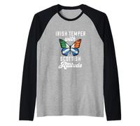 Irish with Scottish Attitude Scotland Flag Butterfly Ireland Raglan Baseball Tee