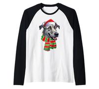 Irish Wolfhound Dog Christmas Santa Hat Funny Dog Lover Xmas Raglan Baseball Tee