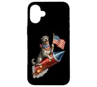 Irish Wolfhound Fourth of July 4th American Flag Fireworks Case for iPhone 16 Plus