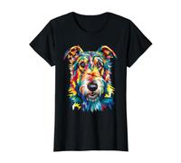 Irish Wolfhound Geometric Pop Art Closeup Portrait Face Value Graphic T-Shirt, Women, Black, S