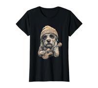 Irish Wolfhound Ukulele Beanie Y2K Aesthetic Value Graphic T-Shirt, Women, Black, XS