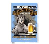 Irish Wolfhound Vintage Metal Plaque Poster Happiness Is An Old Man With Irish Wolfhound Sitting Near Retro Metal Tin Sign Plaque Wall Decor Gift For Bathroom Restaurant Farm Bedroom Cafe 12x16 Inch