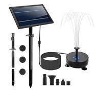 Irishom 170L/H Solar Water Pump with 5 LED Color Light 7pcs Nozzle Kit Solar Fountain Pump with Built-in Battery 9.8ft Cable Wall Mounted and Ground Inseted Panel for Ponds Garden Bird Bath