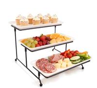 Irishom 3 Tier Serving Tray - White Porcelain Tiered Food Display Stand with Metal Frame, Reusable Cake Stand for Parties, Weddings, Afternoon Tea and Buffet Table