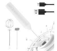 Irishom Electric Milk Frother Rechargeable Handheld Milk Frother with 2 Heads, 3 Levels Speed Adjustable Foam Maker for Coffee Cream Egg Latte Cappuccino Hot Chocolate, Type-C