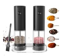 Irishom Electric Salt and Pepper Grinder Set with Storage Base Refillable Spice Grinder Battery Operated 5 Levels Adjustable Pepper Mill with Cleaning Brush for Sea Salt Coarse Salt Rosemary Cumin