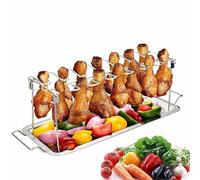 Irishom Stainless Steel Foldable BBQ Chicken Leg Rack Portable Roasting Rack for Large Capacity Oven Camping Party Accessories