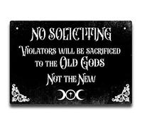 IRISIVITA Metal No Soliciting Sign for House Funny, No Soliciting Violators Will Be Sacrificed to The Old Gods Not The New, Gothic Decor for Bedroom, Goth Room Decor, Halloween Decorations