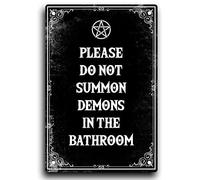 IRISIVITA Spooky Metal Sign, Please Do Not Summon Demons In The Bathroom, Gothic Bathroom Decor Wall Art, Halloween Decorations Indoor, Witchy Room Decor, Goth Room Decor, Funny Bathroom Decor
