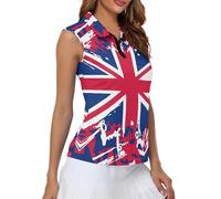 Irisjudy 1/4 Zip Up Tennis Golf T-Shirts for Women Novelty Animals Floral Lightweight Sleeveless Collared Tank Top Quick Dry, Union Jack Flag, M