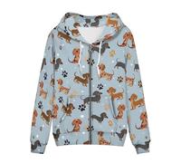 Irisjudy Color Stripes Zip up Hoodies for Women, Animal Texture Monet Art Sport Sweatshirt Ladies Hooded Tops for Spring Fall, Dachshund Dogs Paws, Large
