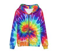 Irisjudy Color Stripes Zip up Hoodies for Women, Animal Texture Monet Art Sport Sweatshirt Ladies Hooded Tops for Spring Fall, Color Tie Dye Hippie Style, S