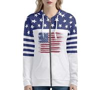 Irisjudy Color Stripes Zip up Hoodies for Women, Animal Texture Monet Art Sport Sweatshirt Ladies Hooded Tops for Spring Fall, Usa Flag Stars Stripes, Large