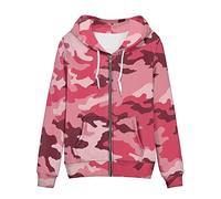 Irisjudy Color Stripes Zip up Hoodies for Women, Animal Texture Monet Art Sport Sweatshirt Ladies Hooded Tops for Spring Fall, Pink Camouflage, XXL