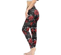 Irisjudy Women Leggings Full Length Casual Soft Skinny, Stretchy Workout Tights Long Pants Plus Size for Gym Women's Sports, Red Rose Spider Web, XL