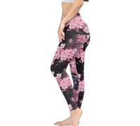 Irisjudy Women Leggings Full Length Casual Soft Skinny, Stretchy Workout Tights Long Pants Plus Size for Gym Women's Sports, Pink Cherry Blossom, Large