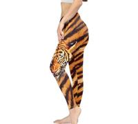 Irisjudy Women Yoga Pants, Boho Mandala High Waist Tights, Aztec Stripes Skinny Leggings, Peacock Soft Pencil Pants Plus Size, Tiger Head Stripe, M